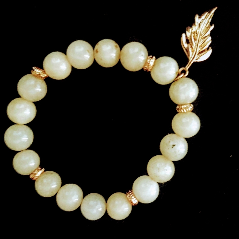 Beaded Gold Leaf Bracelet